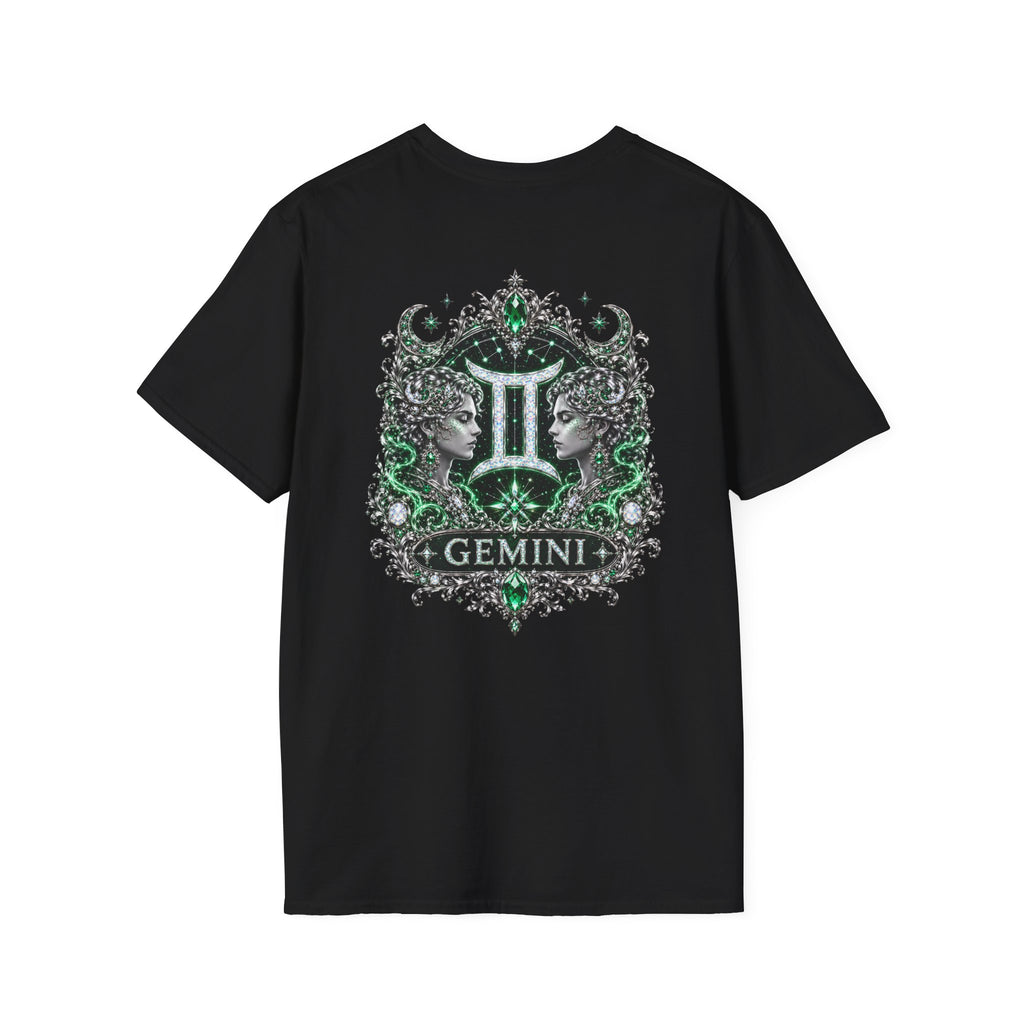 Gemstone Gemini Zodiac T-Shirt | Intricate Astrology Illustration