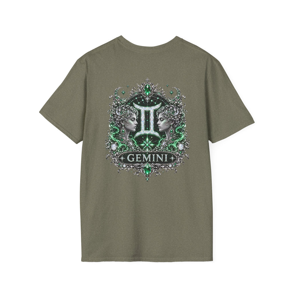Gemstone Gemini Zodiac T-Shirt | Intricate Astrology Illustration