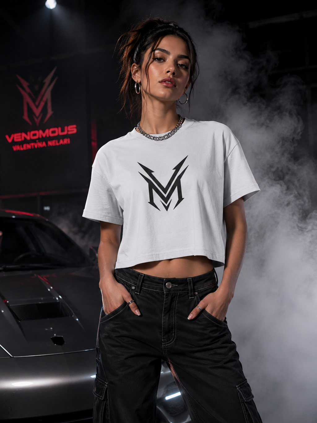 Venomous V Logo Women's Crop Tee — Edgy Snake Emblem Graphic Top