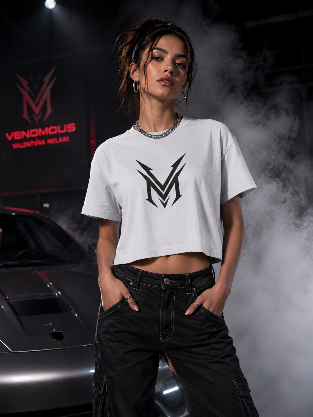 Venomous V Logo Women's Crop Tee — Edgy Snake Emblem Graphic Top