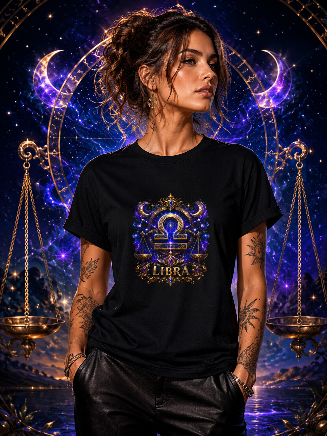 Libra Zodiac Crest T-Shirt | Astrology Sign Tee, Celestial Horoscope Design