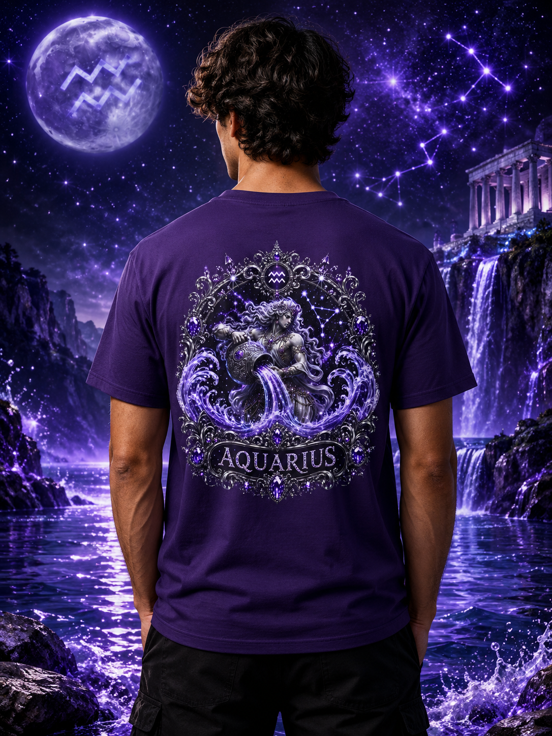 ✨ Aquarius Amethyst Tee — Zodiac Collection by Valentina Melani
