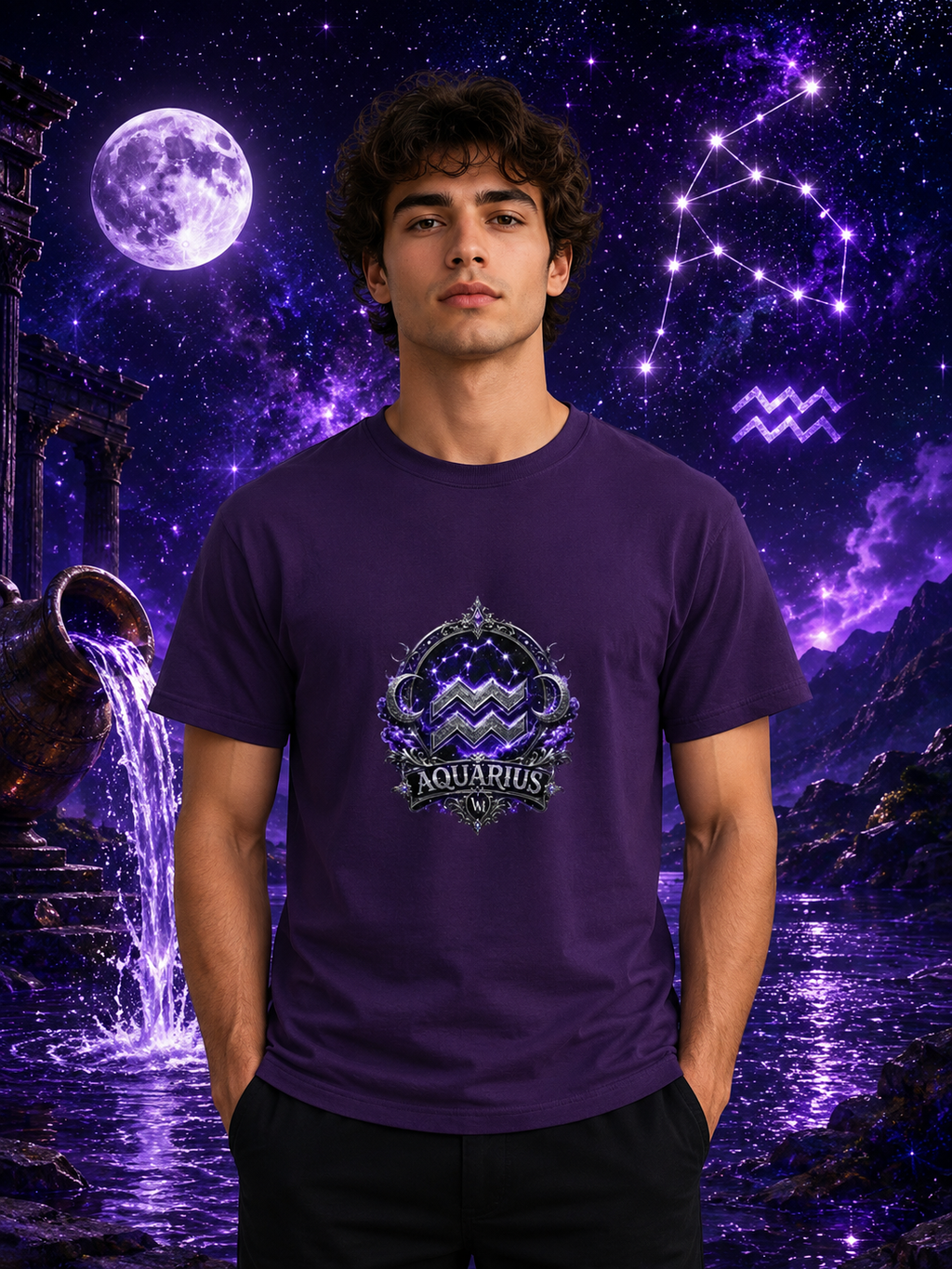 ✨ Aquarius Amethyst Tee — Zodiac Collection by Valentina Melani