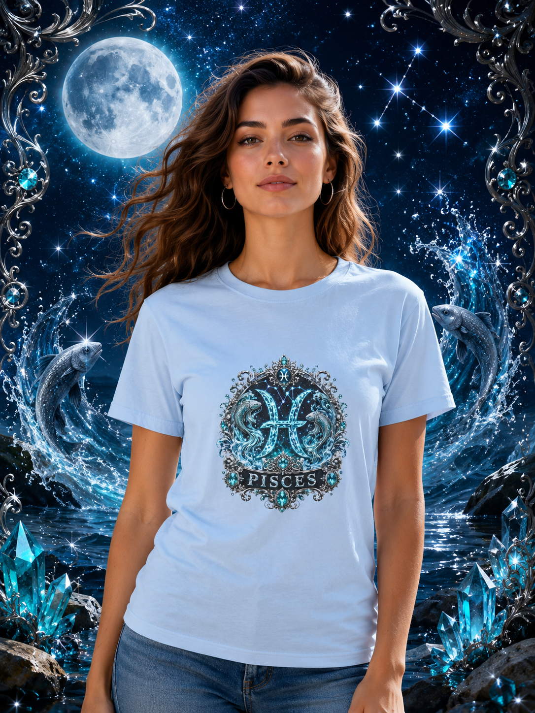 ✨ Pisces Aquamarine Tee — Zodiac Collection by Valentina Melani