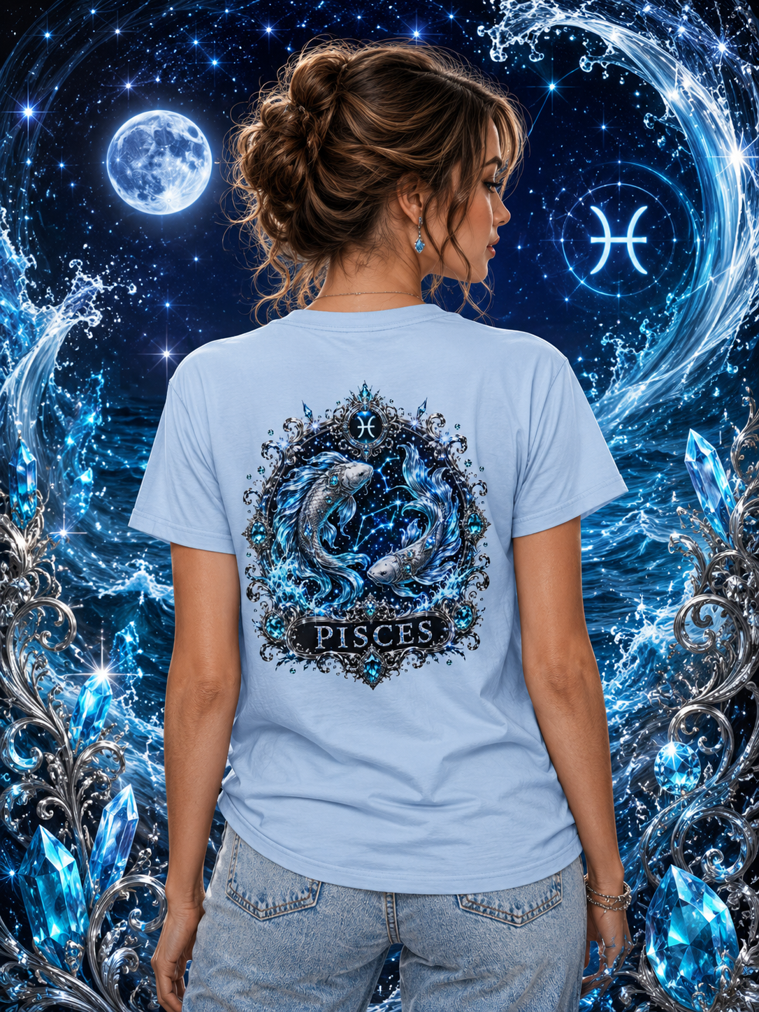 ✨ Pisces Aquamarine Tee — Zodiac Collection by Valentina Melani