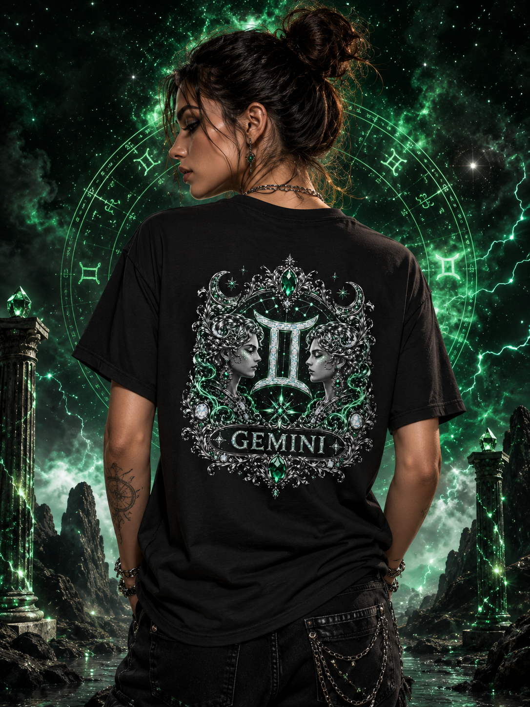 Gemstone Gemini Zodiac T-Shirt | Intricate Astrology Illustration
