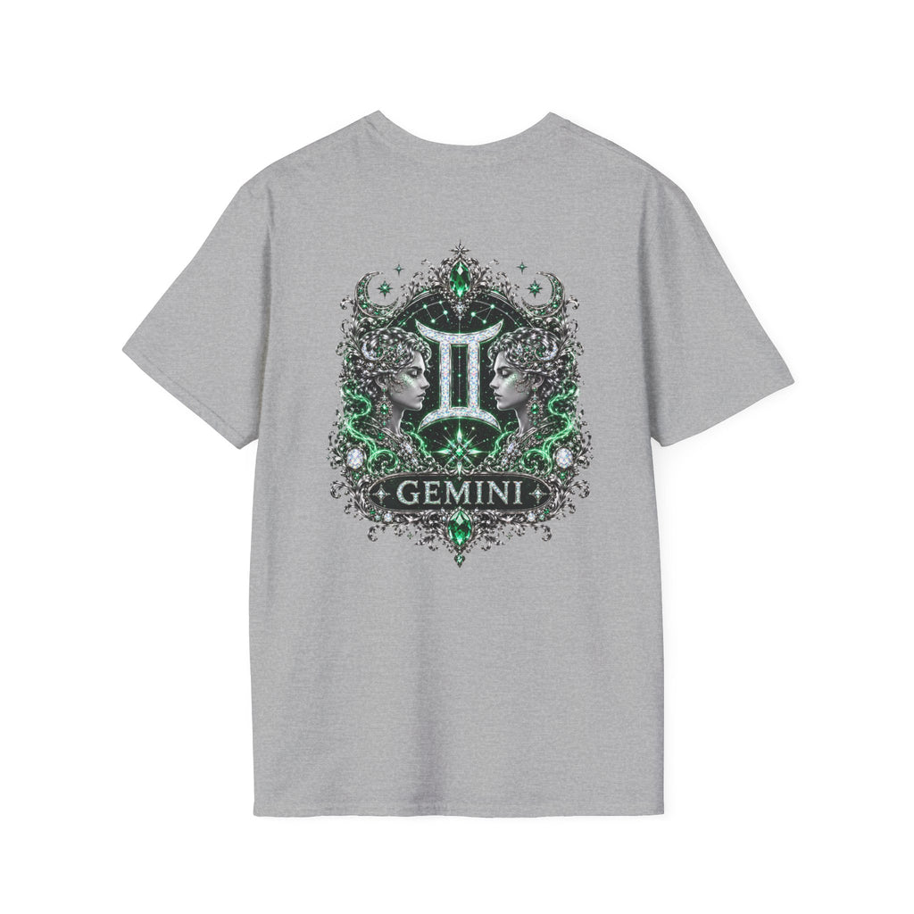 Gemstone Gemini Zodiac T-Shirt | Intricate Astrology Illustration