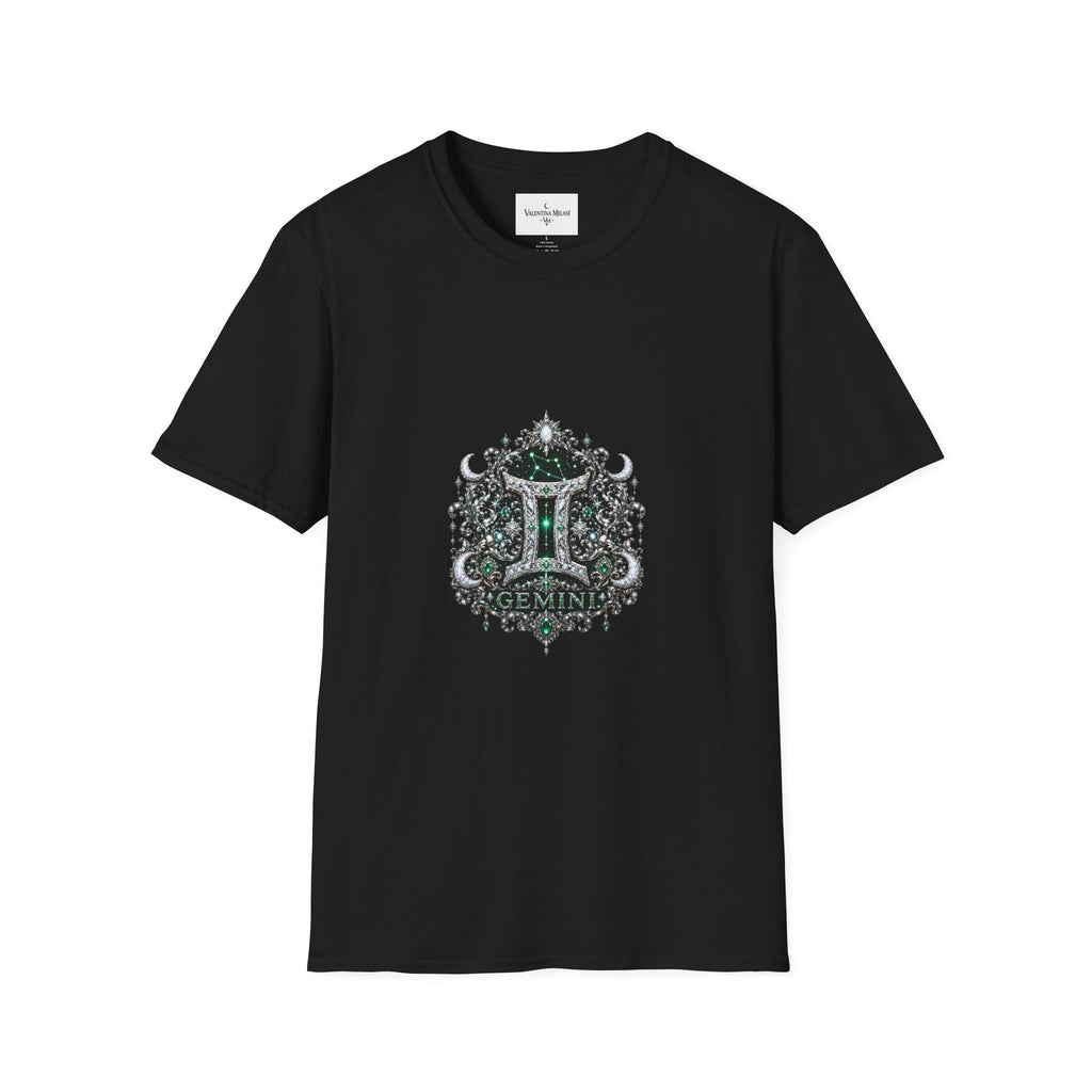 Gemstone Gemini Zodiac T-Shirt | Intricate Astrology Illustration