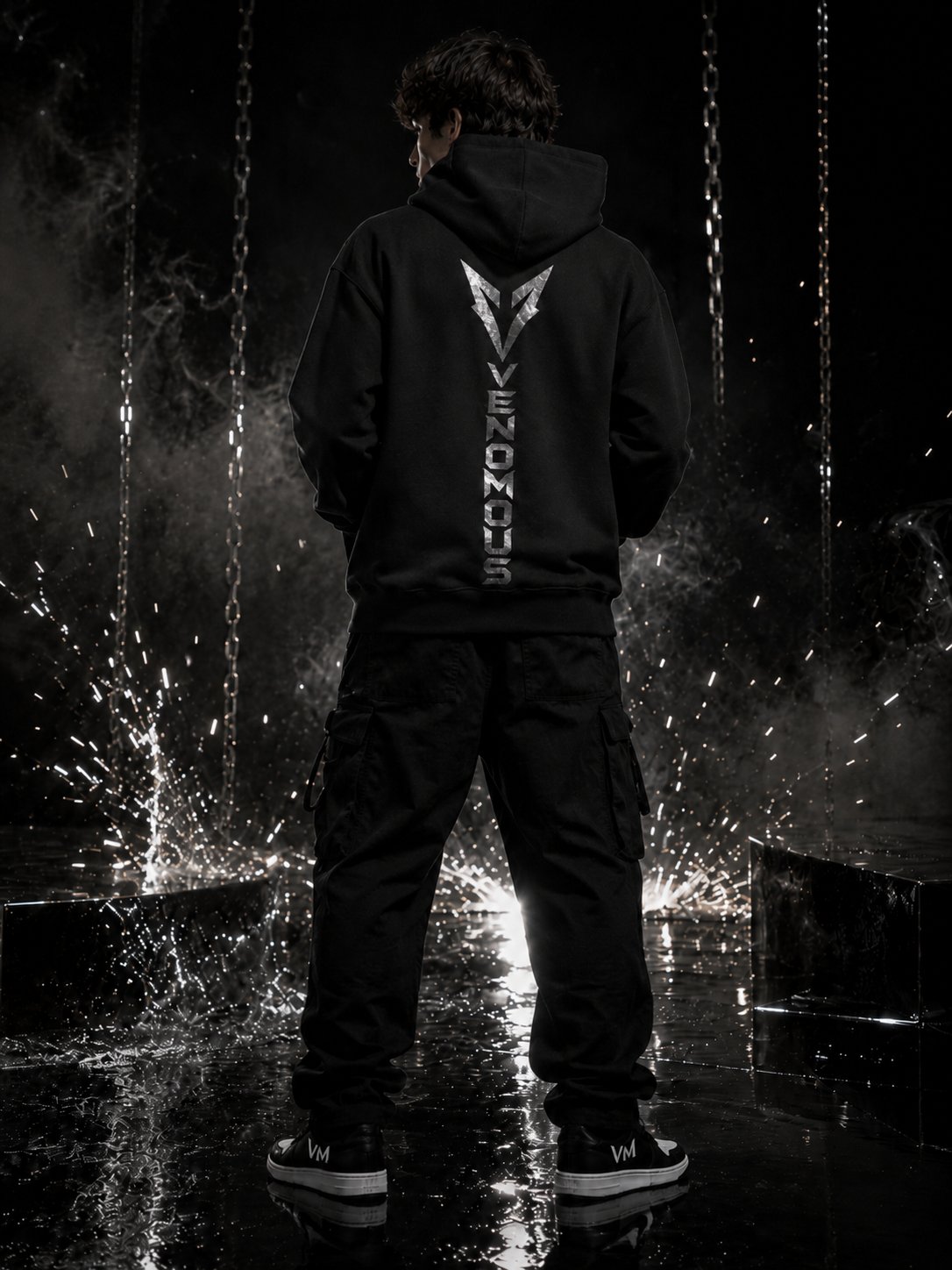 Vertical Venomous Silver Foil Urban Hoodie