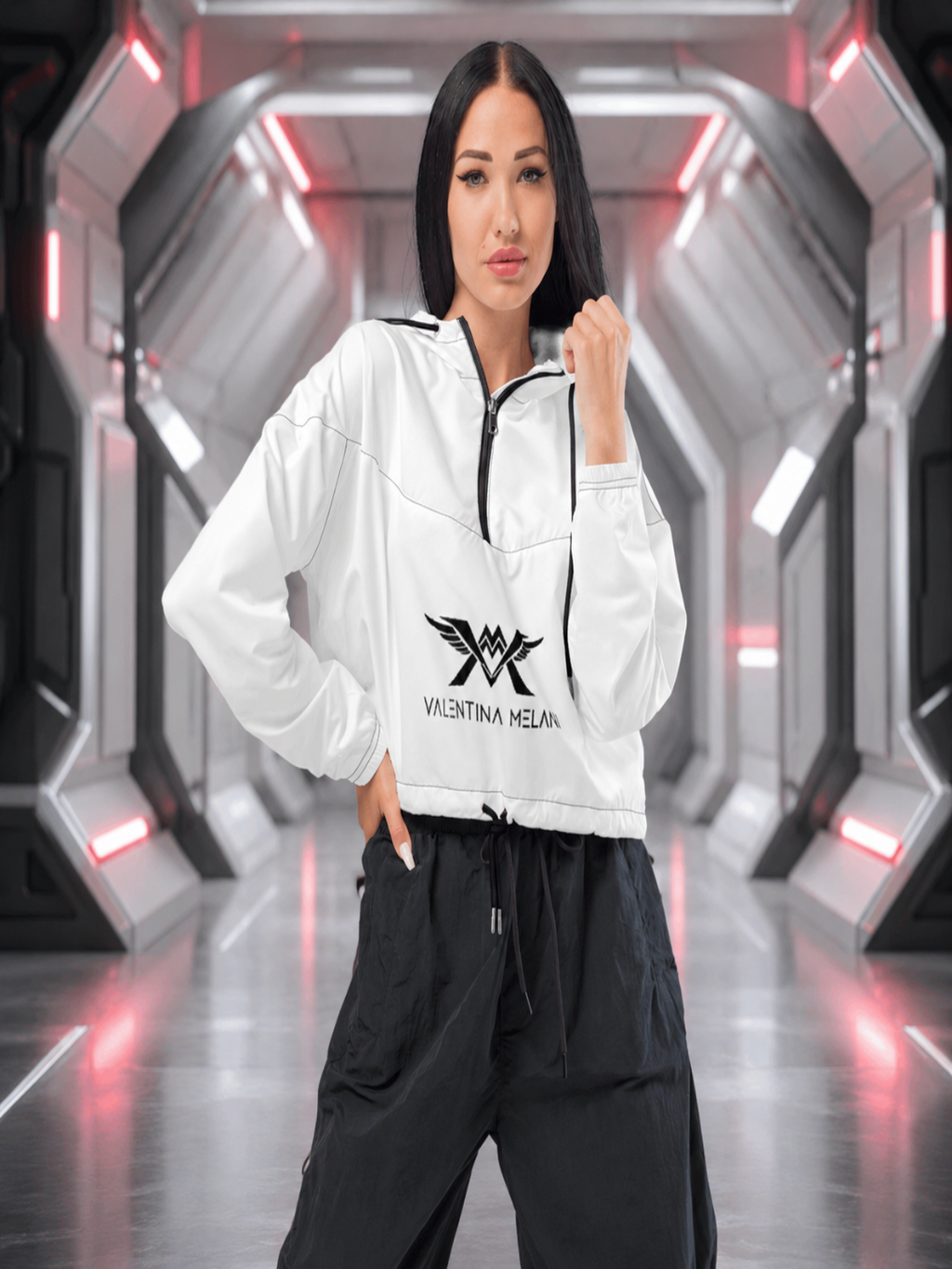 Women's Cropped Windbreaker with Black Trim - Original Valentina Melani exclusive design